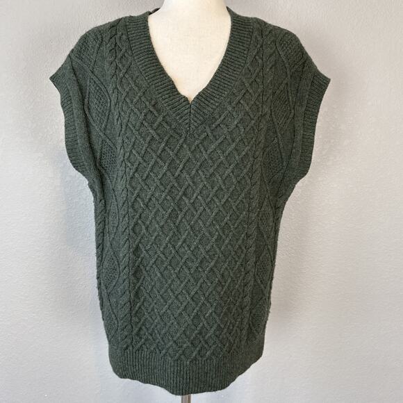Madewell Womens Cable Knit V-Neck Sweater Vest Size XS Forest Green Wool Blend - Picture 2 of 9